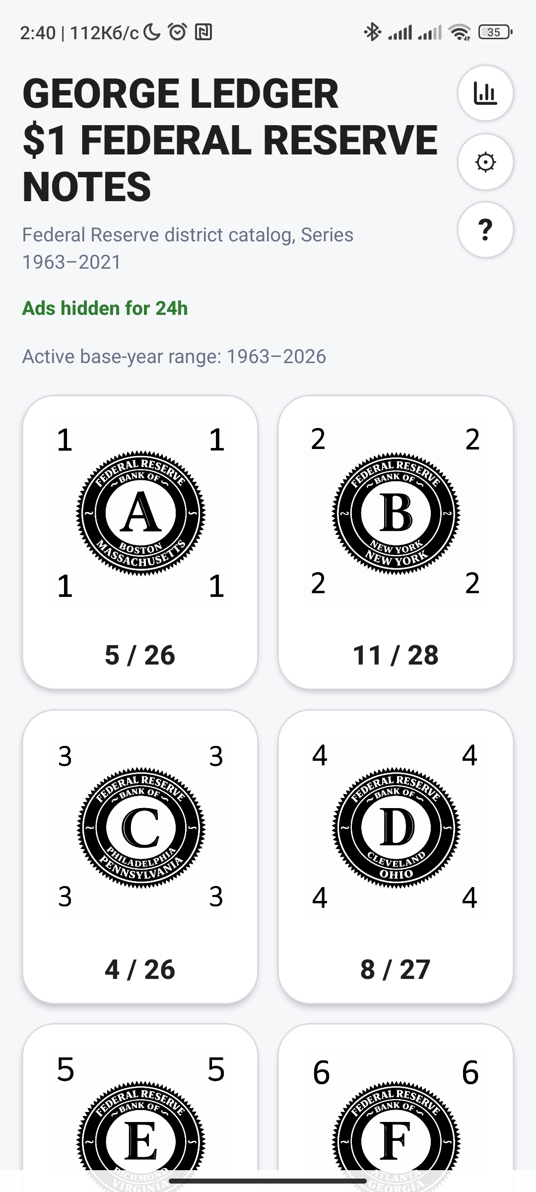 George Ledger home screen with Federal Reserve districts
